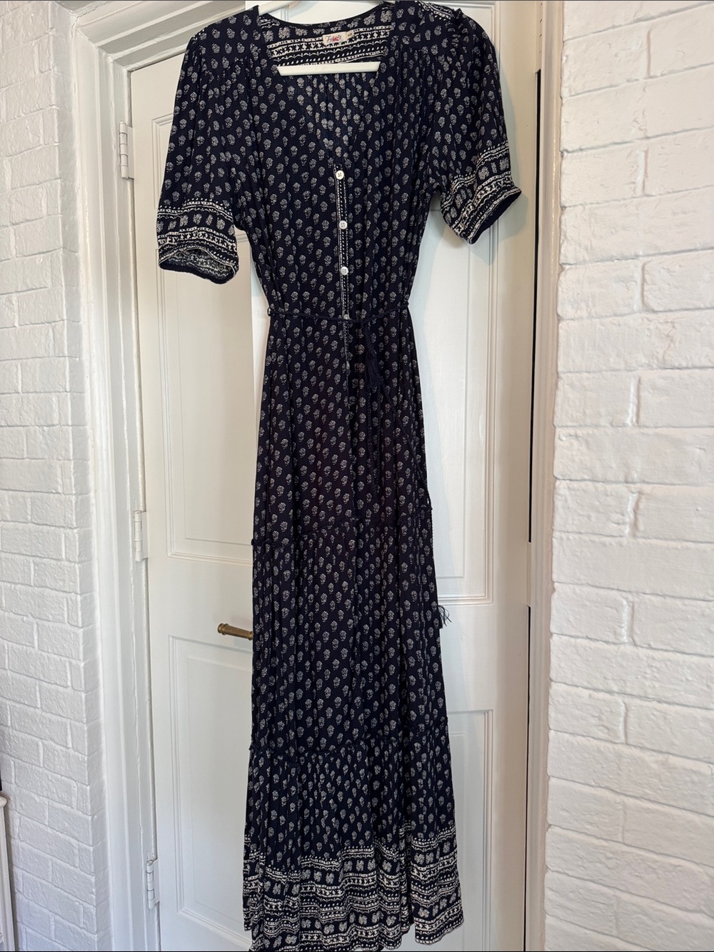 Faherty Navy and White Bohemian Maxi Dress